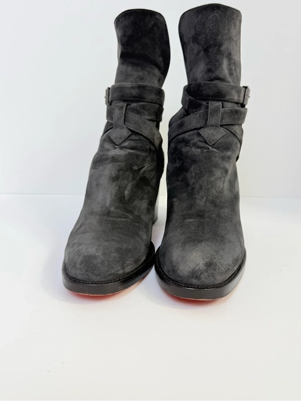Christian Louboutin Karistrap 70 Black Suede Buckle Ankle Boots 39.5